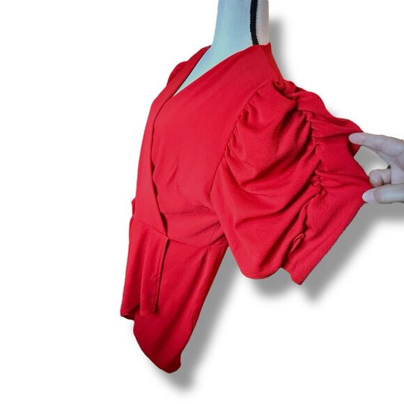 QUIZ Womens Plus Size Wrap Pleated Ruched Sleeve Red Midi Dress Size US 18 Party - Picture 3 of 12
